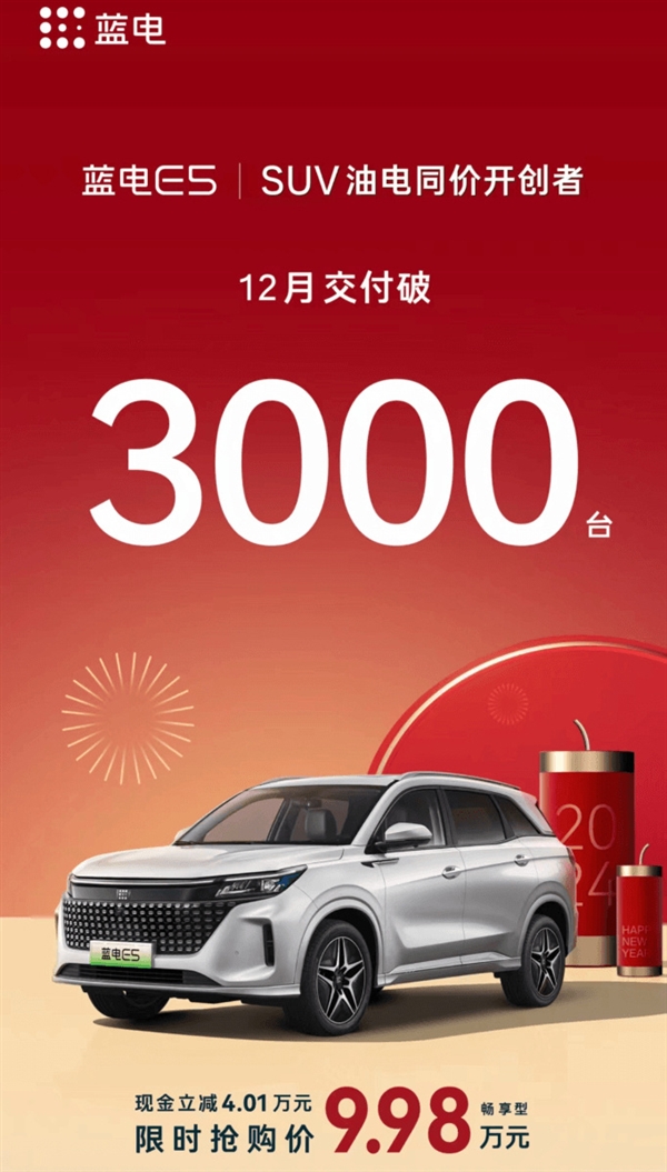 优惠促销显成效，赛力斯蓝电E5销量突破3000台大关